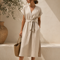 Linen Midi Dress with Belt